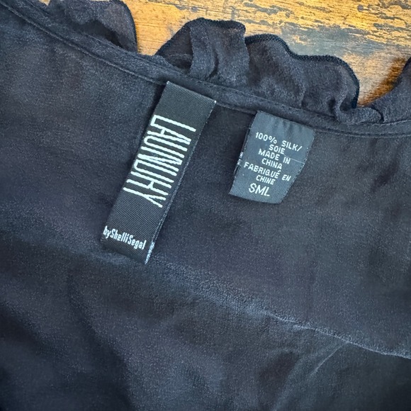 Vtg Womens Whimsigoth Y2K Babydoll Silk Beaded Ruffle Wrap Top Black Tie Front - Picture 3 of 8